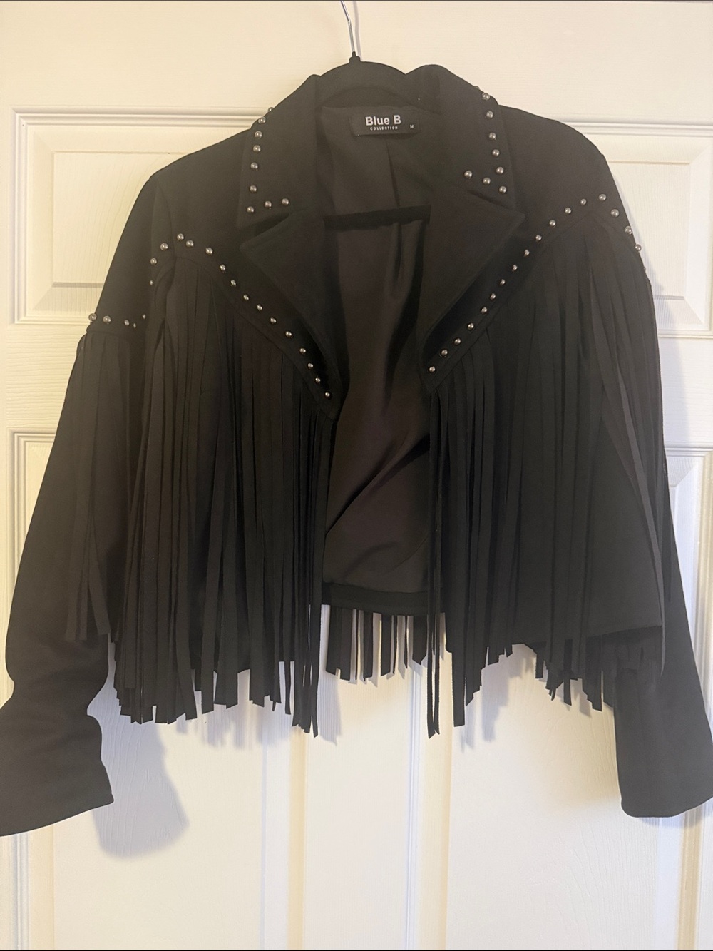Blue B Black Fringe Studded Leather Jacket